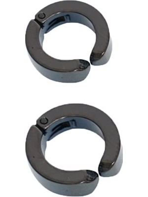 Sb Shopping Erkek Küpesi - 2 Adet Siyah Çelik Kıstırmalı Küpe Paslanmaz Atmaz Çelik Siyah Küpe