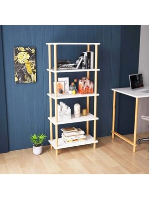 Esranın Dünyası 5 Raflı Ahşap Ayaklı Kitaplık - Beyaz