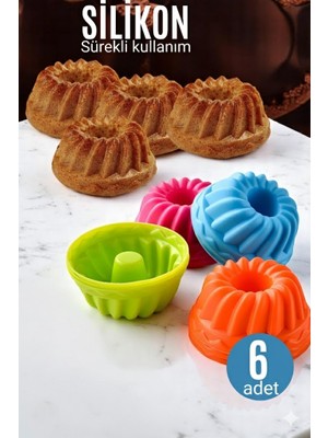 Sb Shopping Silikon Göbekli Muffin Cupcake Kalıbı - Sürekli Kullanım Muffin Kek Kalıbı 6 Adet