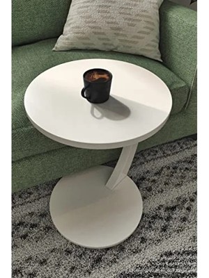 Esranın Dünyası Tekerlekli C Şekilli Yan Sehpa - Beyaz