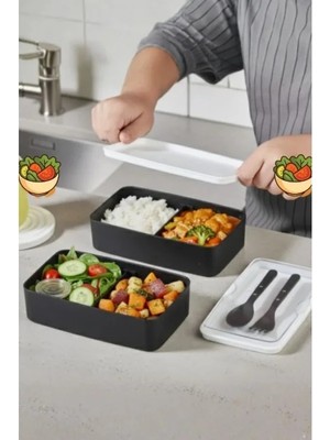 Esranın Dünyası 2 Katlı Bölmeli Yemek Saklama Kabı - Siyah