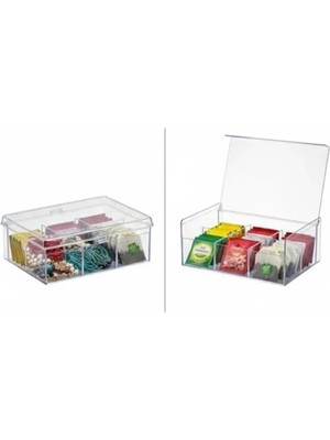 Esranın Dünyası 6 Bölmeli Şeffaf Organizer Kutusu - Çay, Takı ve Küçük Eşyalar Için Düzenleyici