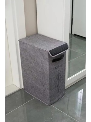 Esranın Dünyası Kapaklı Keçe Deri Detaylı Şık Çamaşır Sepeti