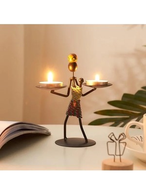 Esranın Dünyası Metal Ferforje Figürlü Tealight Mumluk | Ev Dekoru