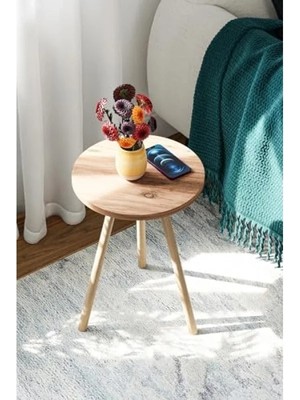 Esranın Dünyası Yuvarlak Ahşap Ayaklı Zigon Sehpa