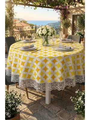 Rona Home Modern Sarı Hardal Güpürlü Masa Örtüsü Yıkanabilir Leke Tutmaz Su Geçirmez Şık Çeyizlik Sofra Bezi