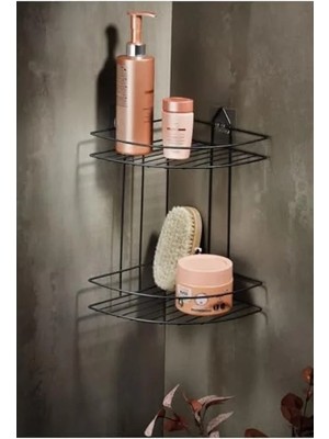 Esranın Dünyası Paslanmaz Yapışkanlı Banyo Düzenleyici Köşelik Şampuan Rafı - Siyah