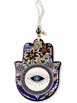 Esranın Dünyası El Yapımı Seramik Nazar Boncuklu Fatma Eli Duvar Süsü (13 Cm)