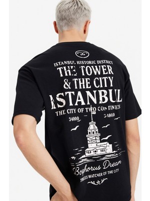 DeFacto %100 Pamuk Boxy Fit Baskılı Tişört F8164AX26SP