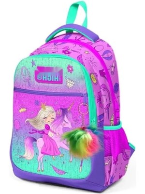 Esranın Dünyası Kız Çocuk Ilkokul ve Ortaokul Çantası, Pembe Yeşil Unicorn