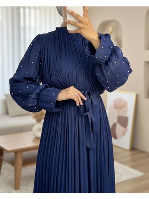 Modamorfo Kolu Lastikli Gül Broşlu Kemerli Janjan Şifon Abiye -Laci