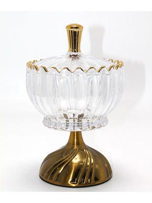 SHC4200 Metal Ayaklı Kristal Cam Şekerlik Gold Detaylı Sunumluk
