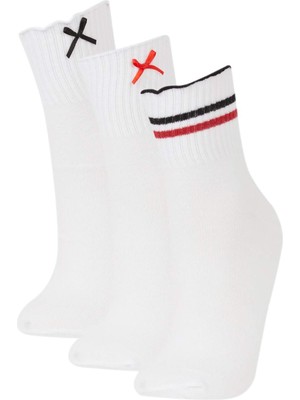 DeFacto Kadın Kurdele 3'lü Pamuklu Soket Çorap E2063AXNS