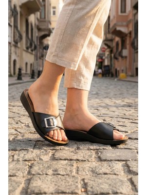 Gezer Kadın Yazlık Suni Deri Tek Toka Ayarlanabilir Rahat Taban Günlük Terlik