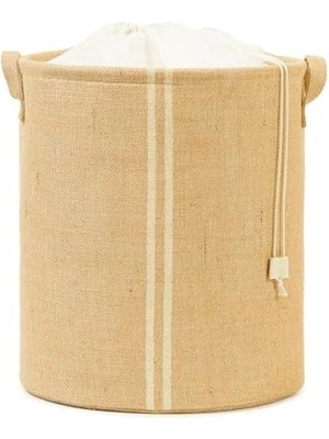 Esranın Dünyası Doğal Renkli Büzgülü Jüt Çamaşır Sepeti 36 x 40 cm