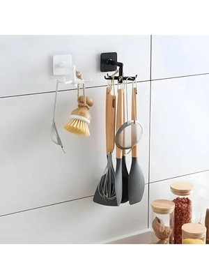 Esranın Dünyası 360° Döner Yapıştırmalı Askılık – 6 Kancalı, Mutfak ve Banyo Organizeri