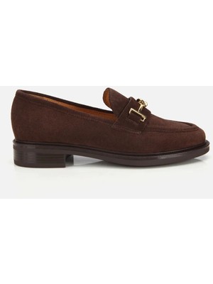 Hotiç Kadın Süet Deri Kahverengi Tokalı Klasik Loafer