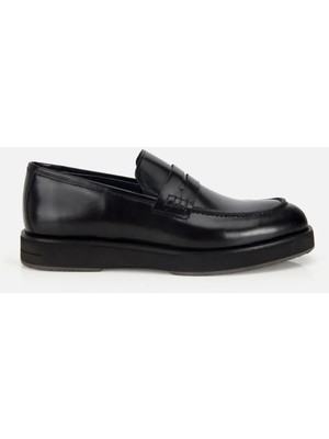 Hotiç Erkek Açma Deri Siyah Kalın Tabanlı Klasik Loafer
