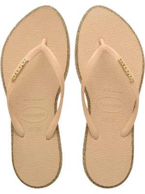 Havaianas Bej - Altın Kadın Plaj Terliği Slım Poınt Glıtter