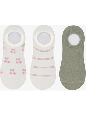 Penti 3 Çift Burun Dikişsiz Pamuklu Renkli Kiraz Desenli Sneaker Çorap