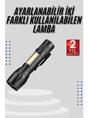 İntora El Feneri Uzun Menzilli USB Şarj Edilebilir Kamp Lambası
