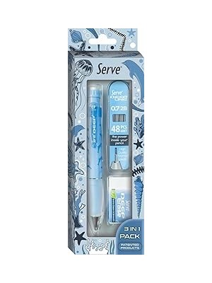 Starseven Serve Doğa Desenli Deep Kalem, Deep Silgi Deep Min, 0.7 Mm, Gök