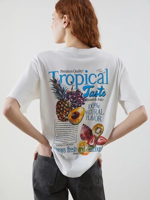 Lc Waikiki Yeni Sezon Bisiklet Yaka Baskılı Oversize Kadın Tişört