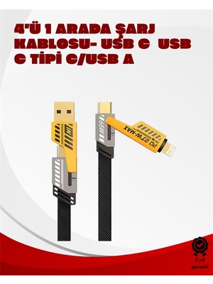 İntora Dönüştürülebilir 4 Başlıklı Hızlı Şarj Kablosu – 1.2m, 65W, Dayanıklı Esnek Tasarım