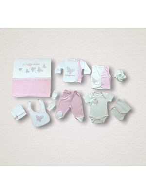 Epilons Uçan Kelebekler Nakışlı %100 Cotton Antibakteriyel 10LU Zıbın Takımı Hastane Çıkışı