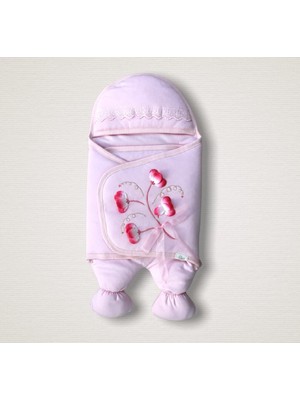 Epilons Yenidoğan Yapay Çiçek Işlemeli Şapkalı Lüks Kız Bebek Ayaklı Kundak Bebek Battaniyesi