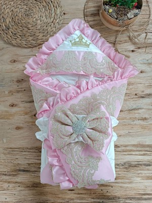 Epilons Yenidoğan Grand Lüks Kelebek Ağır Güpür Işlemeli Şapkalı Bebek Battaniyesi Kundak