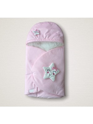 Epilons Yenidoğan Çift Yıldız Detaylı Şapkalı Duvaklı Kız Bebek Klasik Kundak Bebek Battaniyesi
