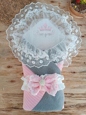 Epilons Yenidoğan Teri Cotton Taç Nakışlı Prizma Taş Kundak Bebek Battaniyesi