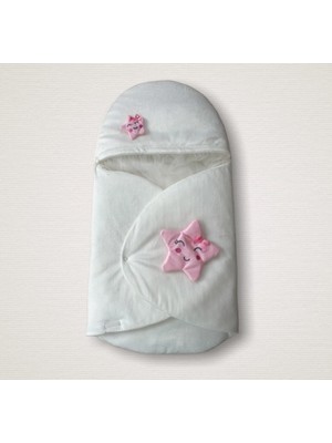 Epilons Yenidoğan Çift Yıldız Detaylı Şapkalı Duvaklı Kız Bebek Klasik Kundak Bebek Battaniyesi