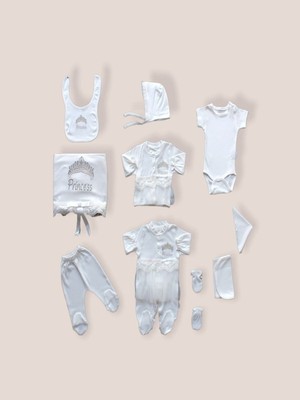 Epilons Taçlı Prensesim Nakışlı %100 Cotton Antibakteriyel 10LU Zıbın Takımı Hastane Çıkışı