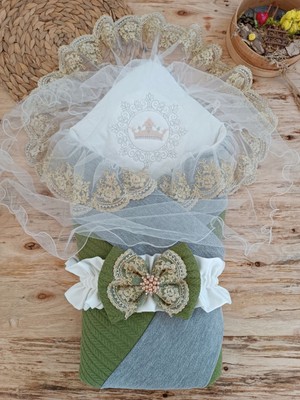 Epilons Yenidoğan Teri Cotton Taç Nakışlı Prizma Taş Kundak Bebek Battaniyesi