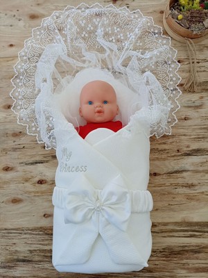 Epilons Yenidoğan Sahra My Princess Nakışlı Lüks Kundak Bebek Battaniyesi
