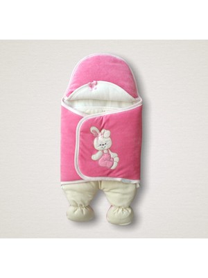 Epilons Yenidoğan Kadife Kumaş Ayıcık Nakışlı Şapkalı Kız Erkek Bebek Ayaklı Kundak Bebek Battaniyesi