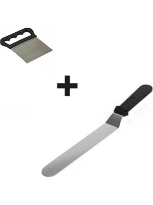 Zemira 2li Set Hamur Şekillendirici Eğik Pasta Spatulası Metal Hamur Kazıyıcı Spatula