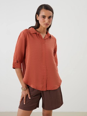 Lc Waikiki Yeni Sezon Gömlek Yaka Modal Karışımlı Bluz