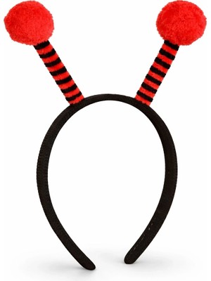 LTG Nova Kırmızı Siyah Uğur Böceği Antenli Taç - Çocuk Uğur Böceği Tacı Mega Ponponlu