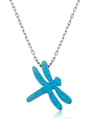 Epilons 925 Ayar Gümüş Mavi Opal Taş Yusufçuk Kadın Gümüş Kolye PT2610913 (1021)