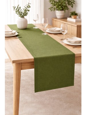 Rona Home Haki Yeşili Masa Runner Modern Şık Dekoratif Masa Runner Örtüsü Leke Tutmaz Kaliteli Kumaş