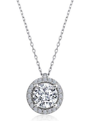 Epilons ​925 Ayar Gümüş Yuvarlak Montür Tek Taş Kadın Gümüş Kolye T4871 (1021)