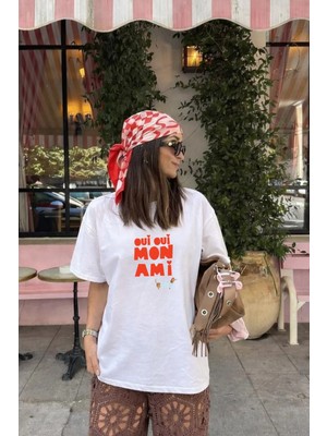 Monila Kadın Premium Kumaş Baskılı Oversize T-Shirt