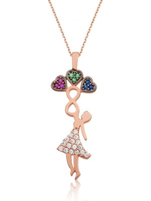 Epilons 925 Ayar Gümüş Üç Kalp Tutan Kız Gümüş Kolye PT2610681 (1021)