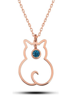 Epilons 925 Ayar Gümüş Aralık Ayı Doğum Taşı Kedi Kadın Kolye T8352 (1021)