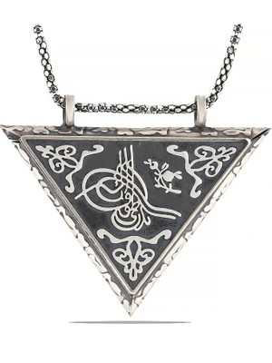 Epilons 925 Ayar Gümüş Üçgen Içi Açılabilen Tuğra Muskalık Gümüş Kolye T6014 (1021)