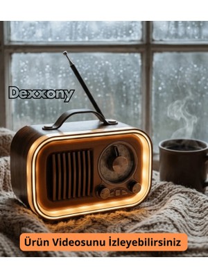 Dexxony DC03 Nostaljik Ahşap Görünümlü Şarjlı Radyo - Bluetooth Hoparlör, Rgb Işıklı, Usb/tf/aux Retro Radyo
