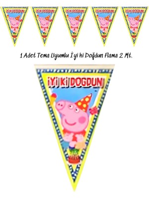 snowparty Peppa Pig Temaya Uygun Temalı Doğum Günü Flaması Bayrak Iyi Ki Doğdun Yazı